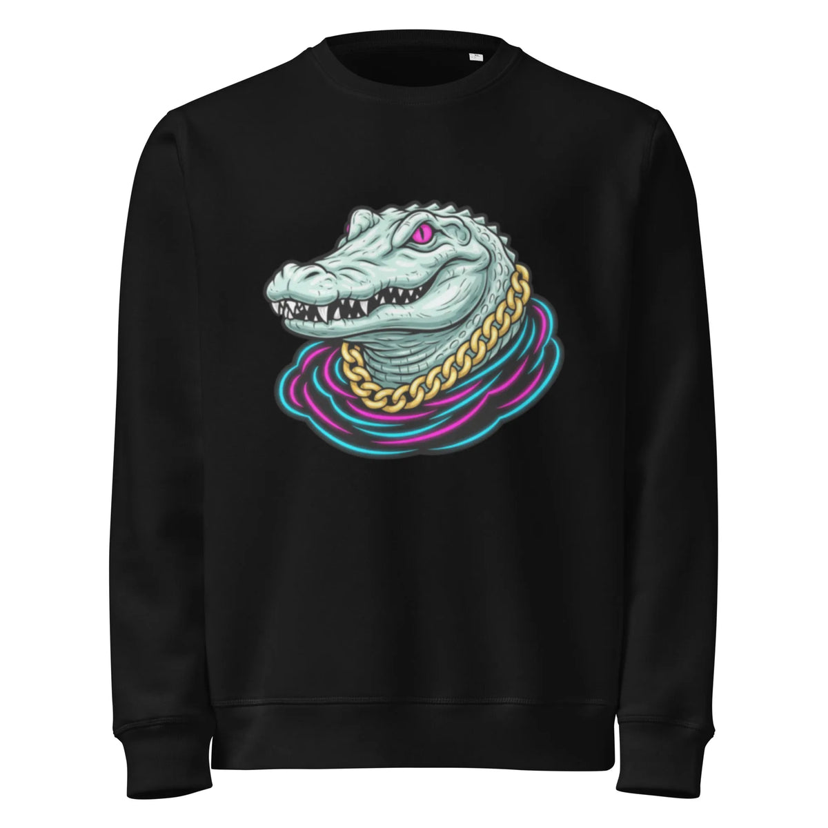Neon Gator Organic Sweatshirt | Y2K Cyber Streetwear (GOTS Certified) - Sustainable Organic Design | Primary Mockup Front View