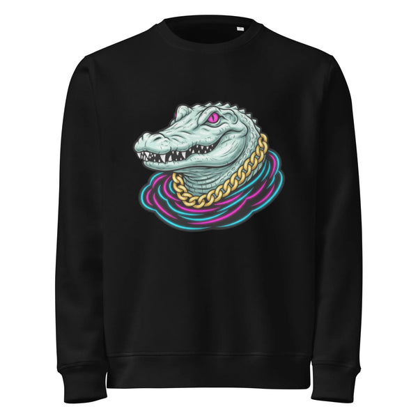 Neon Gator Organic Sweatshirt | Y2K Cyber Streetwear (GOTS Certified) - Sustainable Organic Design | Primary Mockup Front View