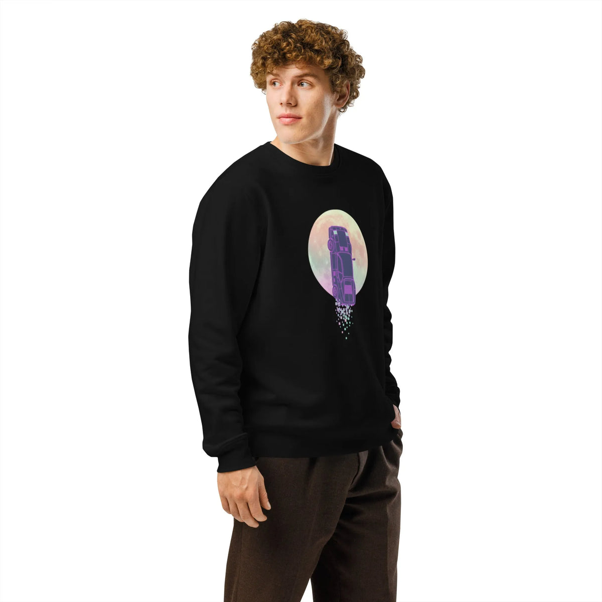 Synthwave Flying Car Premium Organic Sweatshirt - Sustainable Organic Design | Detailed Alternative View