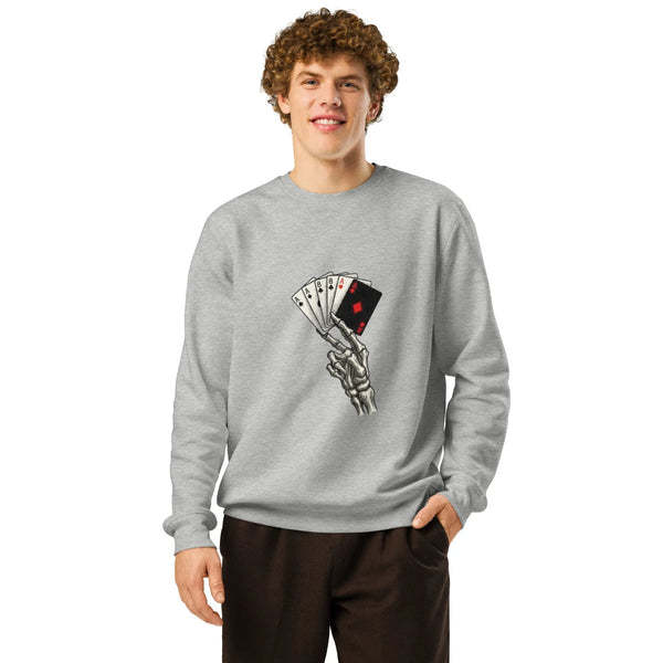 Skeleton Poker Hand Organic Crewneck | Cowboy Renaissance Collection - Sustainable Organic Design | Detailed Alternative View