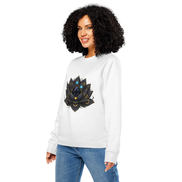 Mystical Lotus RPG Organic Sweatshirt | Steampunk Gamer Streetwear - Sustainable Organic Design | Primary Mockup Front View