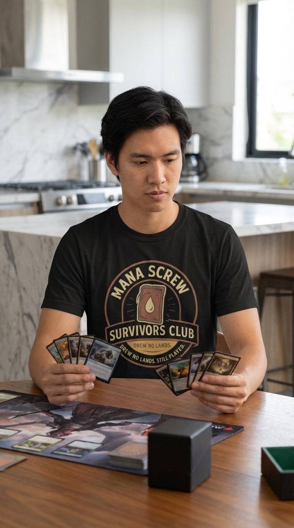 Mana Screw Survivors Emblem Tee - CCG / Tabletop Gamer in Modern Kitchen - Kitchen Table Legend