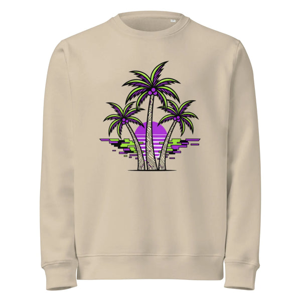 Neon Palms Organic Sweatshirt | Retro Vaporwave Aesthetic - Sustainable Organic Design | Detailed Alternative View