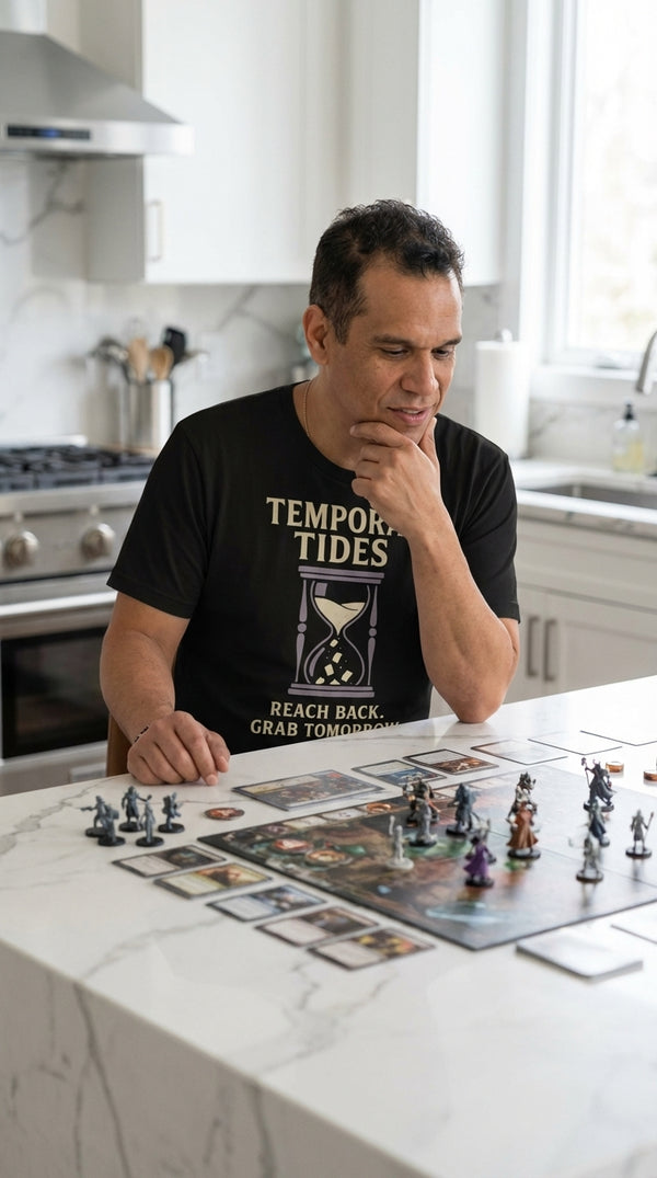 Temporal Tides Chrono Tee - Tabletop Gamer in Modern Kitchen - Kitchen Table Legend