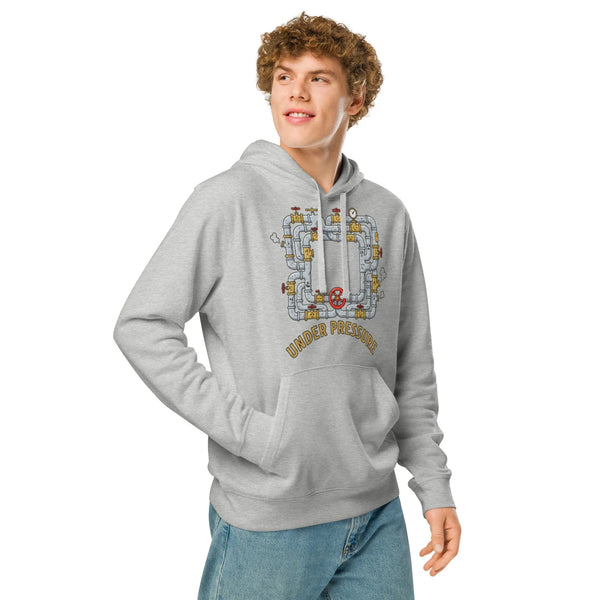 Under Pressure Organic Hoodie | Sustainable Plumber Streetwear - Sustainable Organic Design | Detailed Alternative View