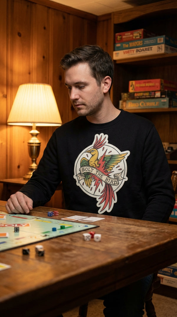 Bolt the Bird Organic Sweatshirt - Retro Gamer Style - Kitchen Table Casual (CCG) in Cozy Game Den - Legendary Pull