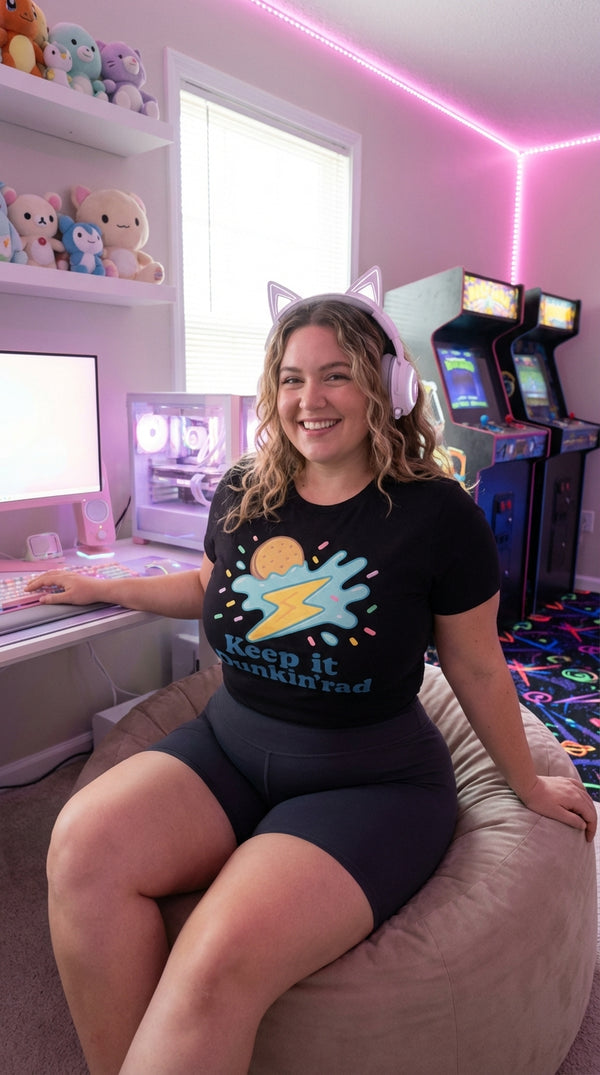Unisex Organic Dunkin Rad Tee - Cozy Plus Gamer in Neon Arcade Alley - 90s Grunge Revival