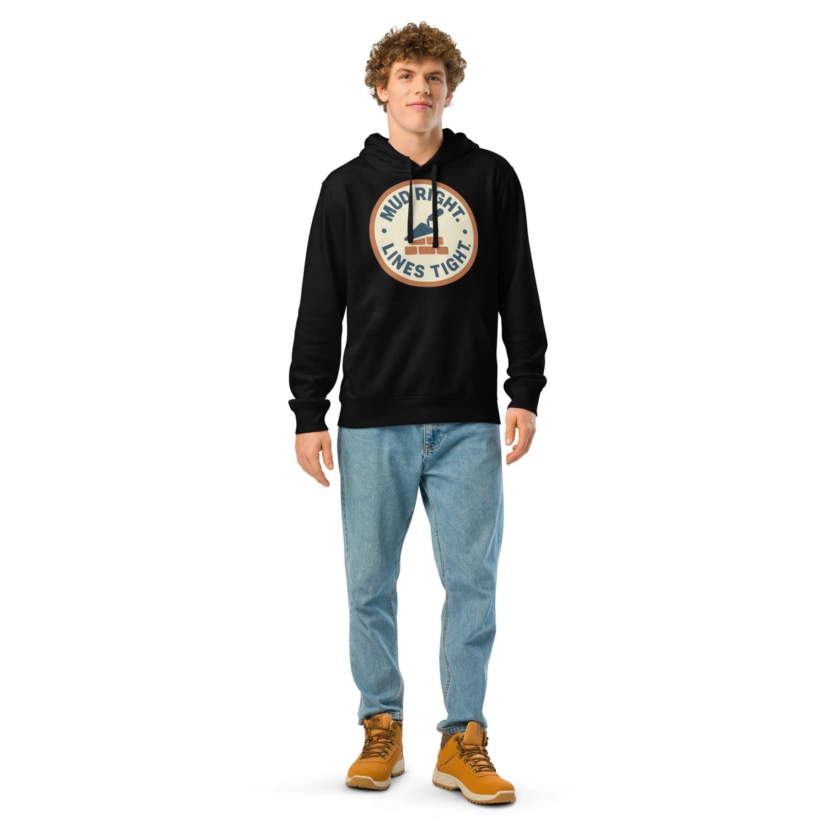 Mud Right Lines Tight | Masonry Precision Unisex Organic Hoodie - Sustainable Organic Design | Primary Mockup Front View