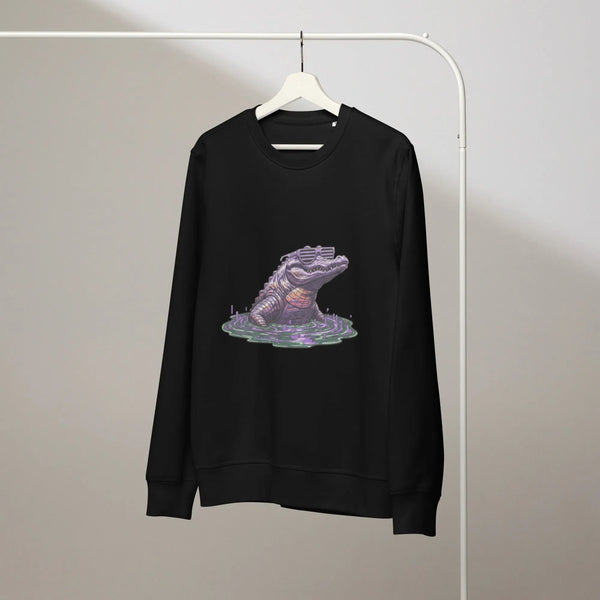 Vaporwave Gator Organic Sweatshirt | Retro Synthwave & Gamer Style - Sustainable Organic Design | Detailed Alternative View