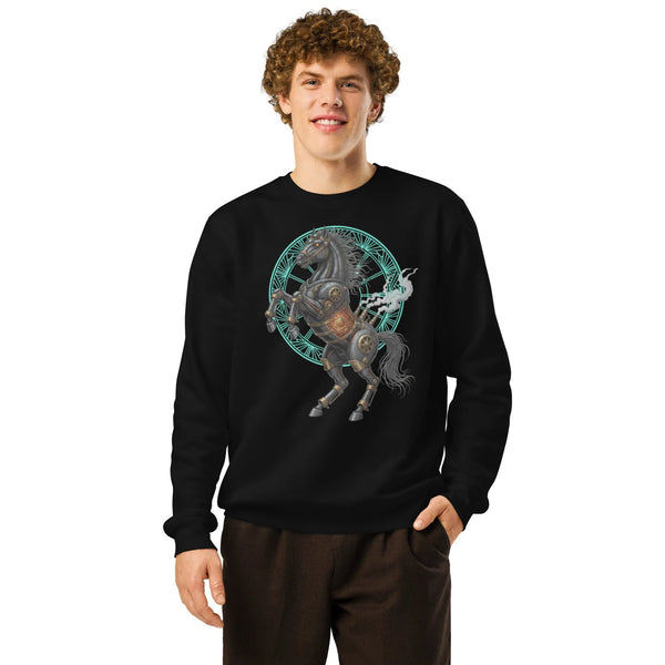 Steampunk Stallion Organic Sweatshirt | Certified Sustainable - Sustainable Organic Design | Primary Mockup Front View