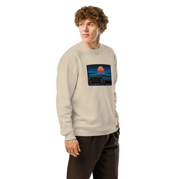 Synthwave Dashboard Organic Sweatshirt - 80s Retrowave Style - Sustainable Organic Design | Primary Mockup Front View