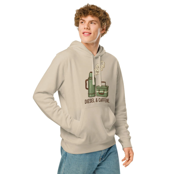 Diesel & Caffeine Organic Cotton Hoodie - Sustainable Mechanic Streetwear - Sustainable Organic Design | Primary Mockup Front View
