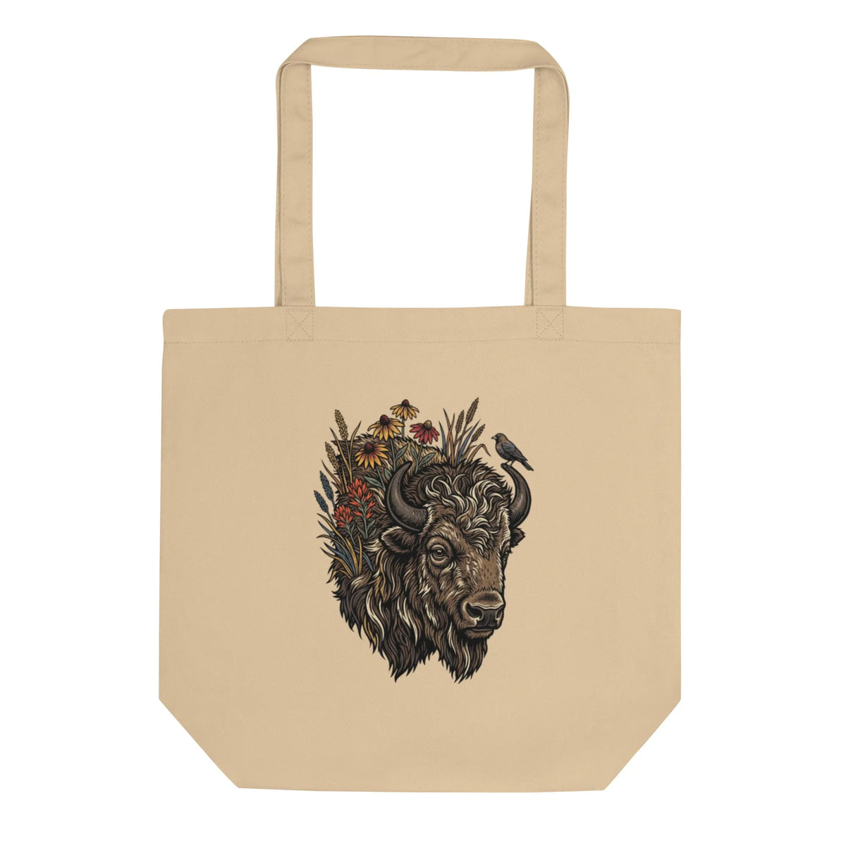 Bison & Wildflower Organic Tote Bag | Architect-Designed for Creative Life - Sustainable Organic Design | Primary Flat-lay Front View