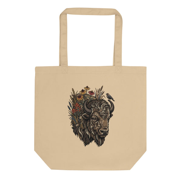 Bison & Wildflower Organic Tote Bag | Architect-Designed for Creative Life - Sustainable Organic Design | Primary Flat-lay Front View