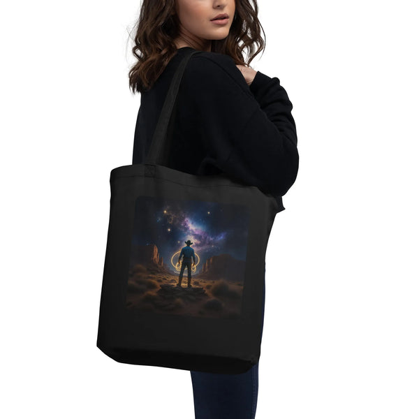 Cosmic Cowboy Organic Cotton Tote Bag | Sustainable Galaxy Design - Sustainable Organic Design | Detailed Alternative View