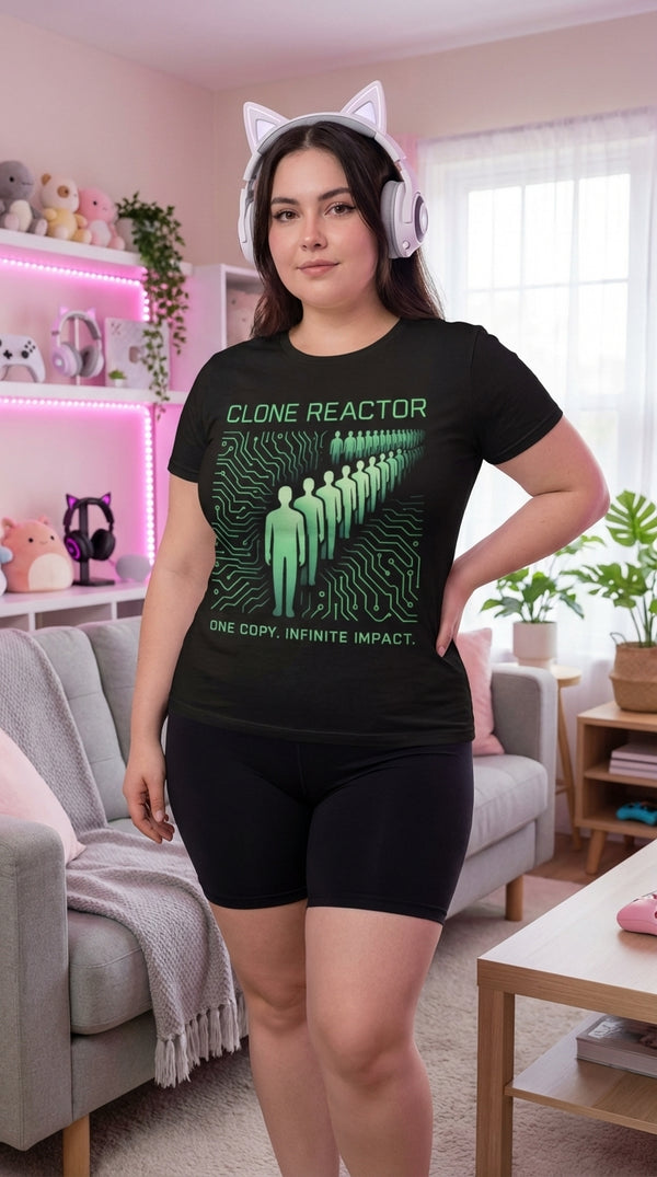 Organic Cotton T-Shirt Unisex Clone Reactor Tech Mage Tee - Cozy Plus Gamer in Living Room - The Tournament Grinder