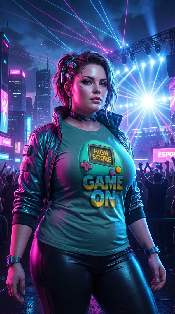 Organic Cotton Game On Tee - Cyberpunk Plus in Esports Arena - Kitchen Table Legend