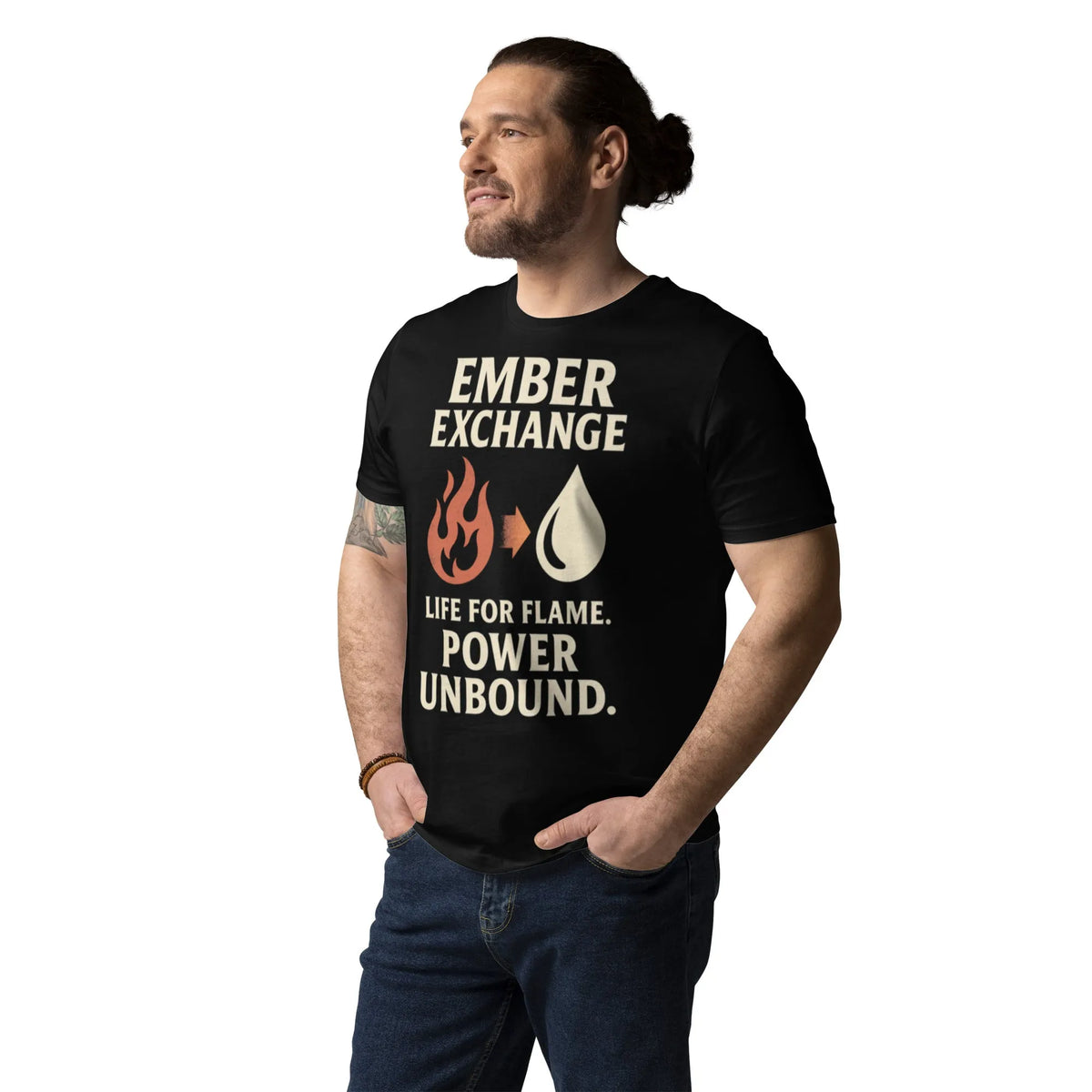 Ember Exchange Flame Power Tee - Verified Organic Streetwear - Sustainable Organic Design | Primary Mockup Front View