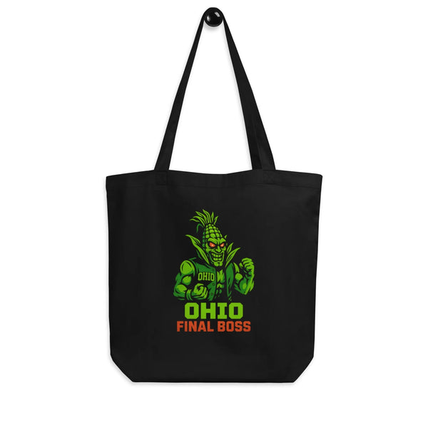 Ohio Final Boss Organic Cotton Tote | Gamer Level-Up Collection - Sustainable Organic Design | Primary Flat-lay Front View
