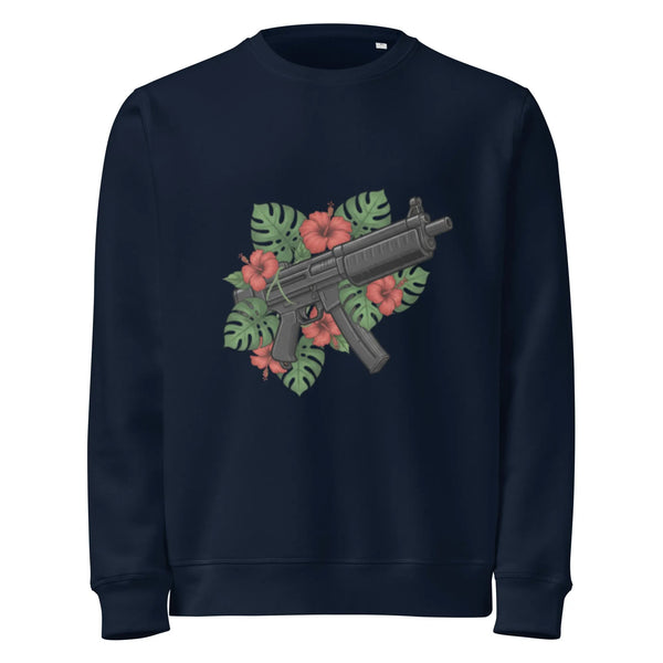 Tropical Tactical MP5 Organic Sweatshirt | Eco Gamer Streetwear - Sustainable Organic Design | Detailed Alternative View