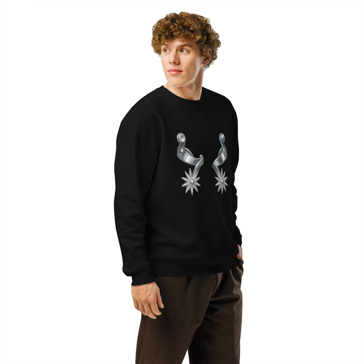 Polished Spurs Organic Crewneck | Cowboy Renaissance Collection - Sustainable Organic Design | Primary Mockup Front View