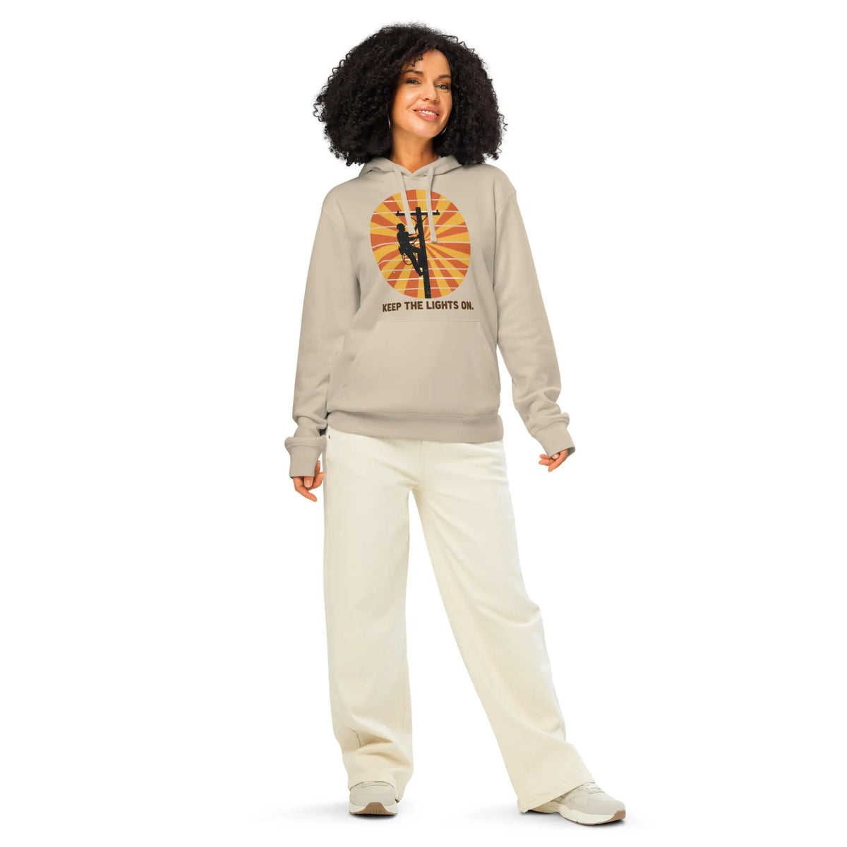 Keep The Lights On Hoodie - Premium Organic Lineman Pullover - Sustainable Organic Design | Primary Mockup Front View