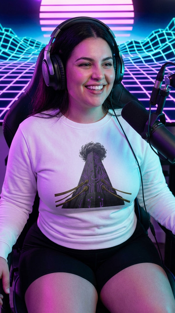 Dark Tech Obelisk Organic Gamer Sweatshirt - Neon Plus Streamer in Virtual Reality Grid - Mana Color Aesthetic