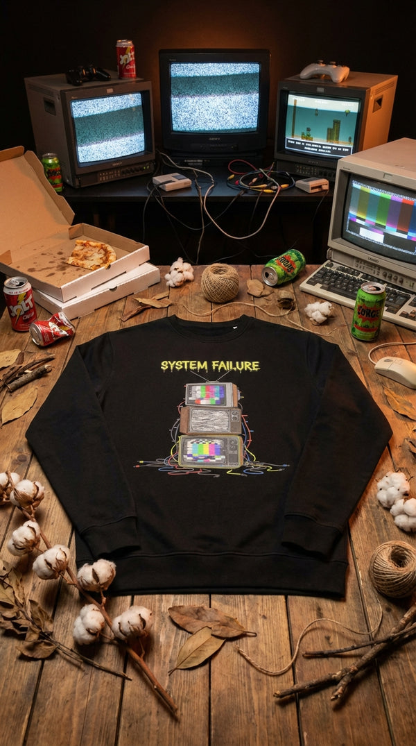 System Failure Glitch Art Organic Cotton Sweatshirt - Hero in 90s LAN Party - 90s Retro Sustainable