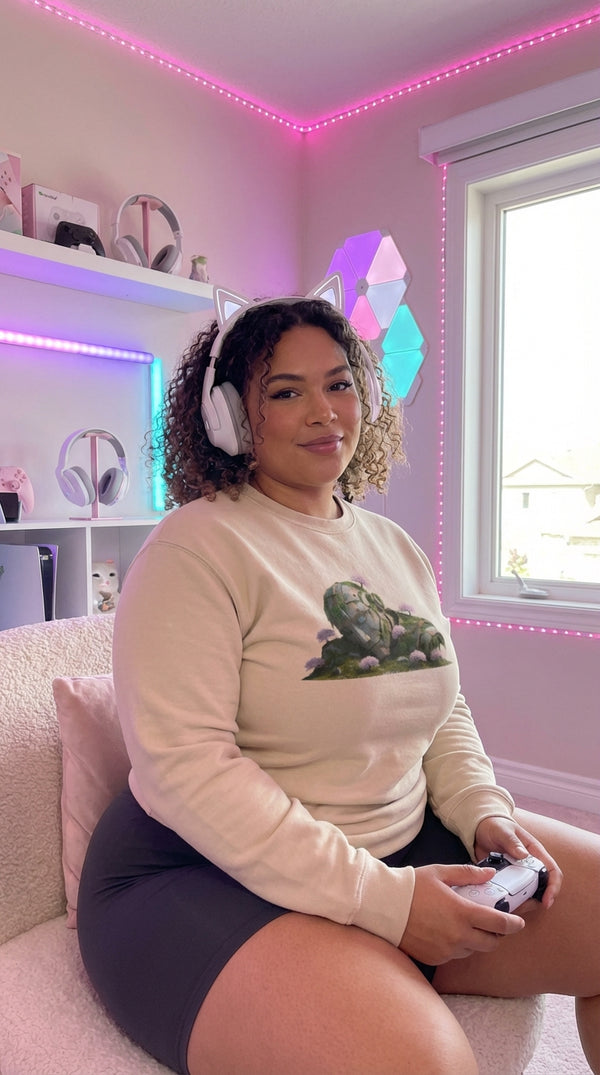 Solarpunk Mech Organic Sweatshirt - Cozy Plus Gamer in RGB Gaming Room - Legendary Pull