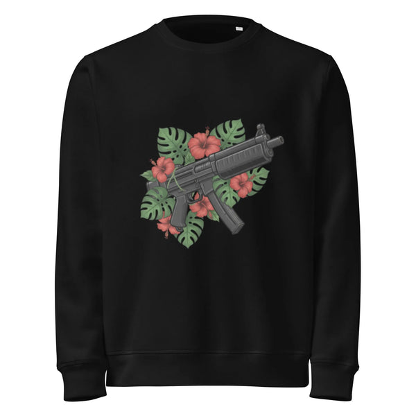 Tropical Tactical MP5 Organic Sweatshirt | Eco Gamer Streetwear - Sustainable Organic Design | Primary Mockup Front View