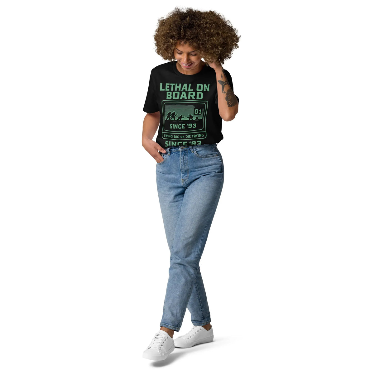 Lethal On Board '93 - Premium Organic Gamer Streetwear Tee - Sustainable Organic Design | Primary Mockup Front View