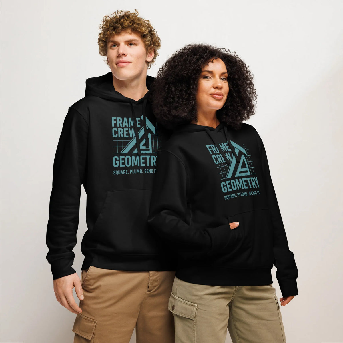 Frame Crew Organic Hoodie | Sustainable Carpenter & Trades Streetwear - Sustainable Organic Design | Primary Mockup Front View