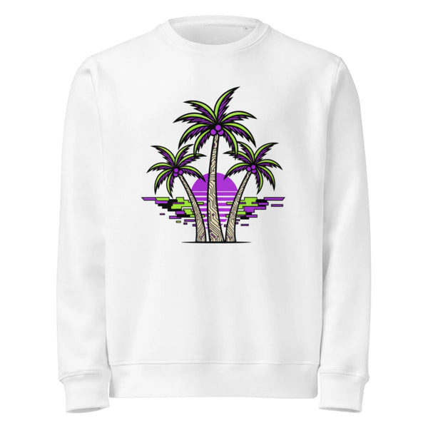 Neon Palms Organic Sweatshirt | Retro Vaporwave Aesthetic - Sustainable Organic Design | Primary Mockup Front View