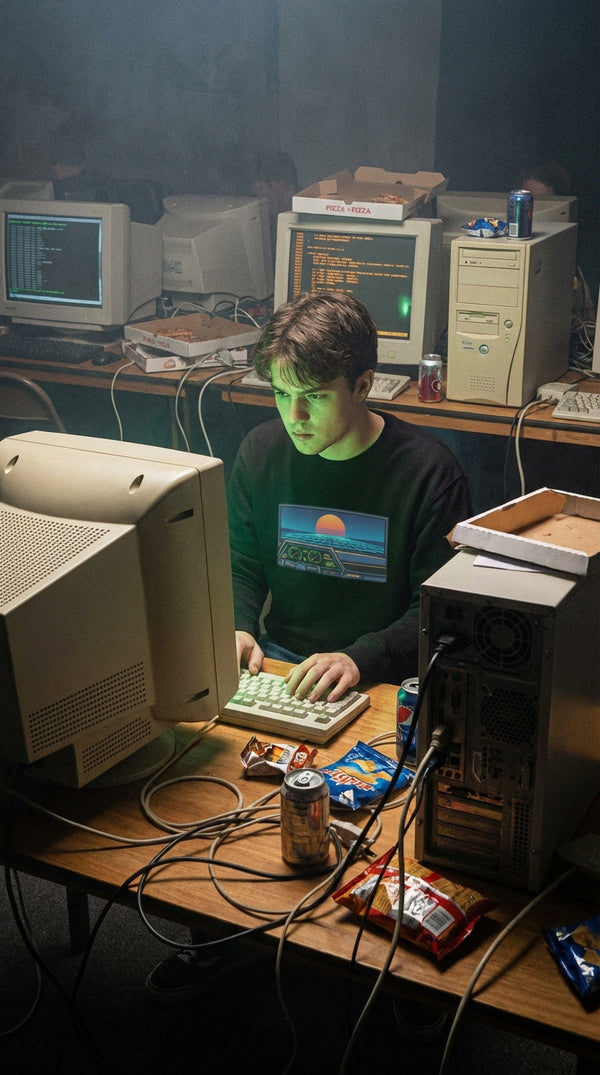 Synthwave Dashboard Organic Crewneck Sweatshirt - 90s Retro Hacker in 90s LAN Party - 90s Retro Sustainable