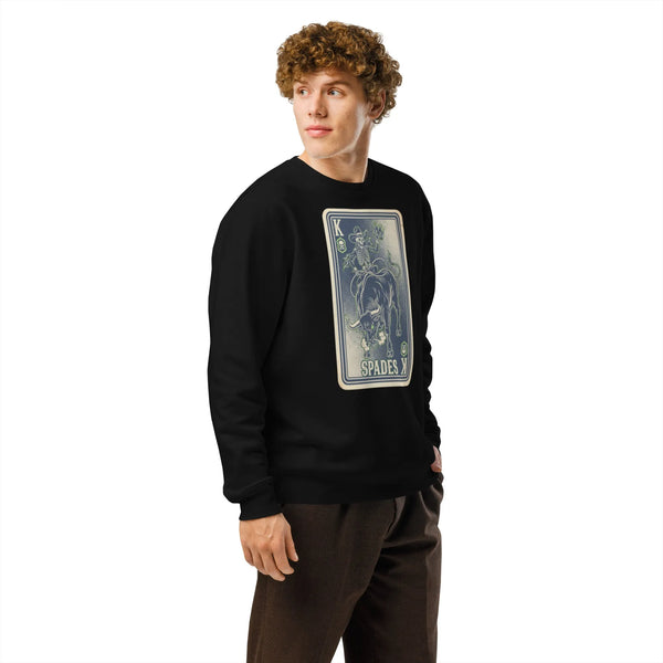 King of Spades Skeleton Cowboy Organic Sweatshirt - Sustainable Organic Design | Primary Mockup Front View