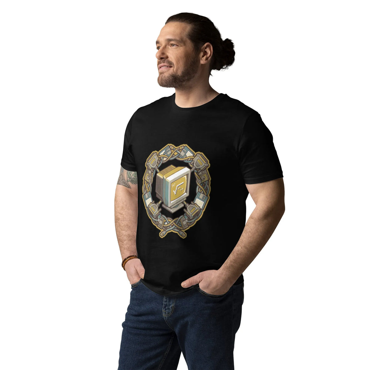 Retro Tech Pixel Art Tee | Sustainably Crafted Organic Cotton - Sustainable Organic Design | Primary Mockup Front View