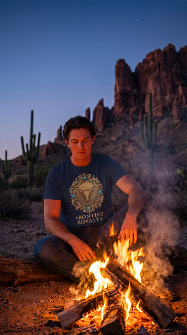 Frontier Royalty – Western Organic Cotton T-Shirt - Campfire Storyteller in Desert Canyon - 90s Retro Sustainable