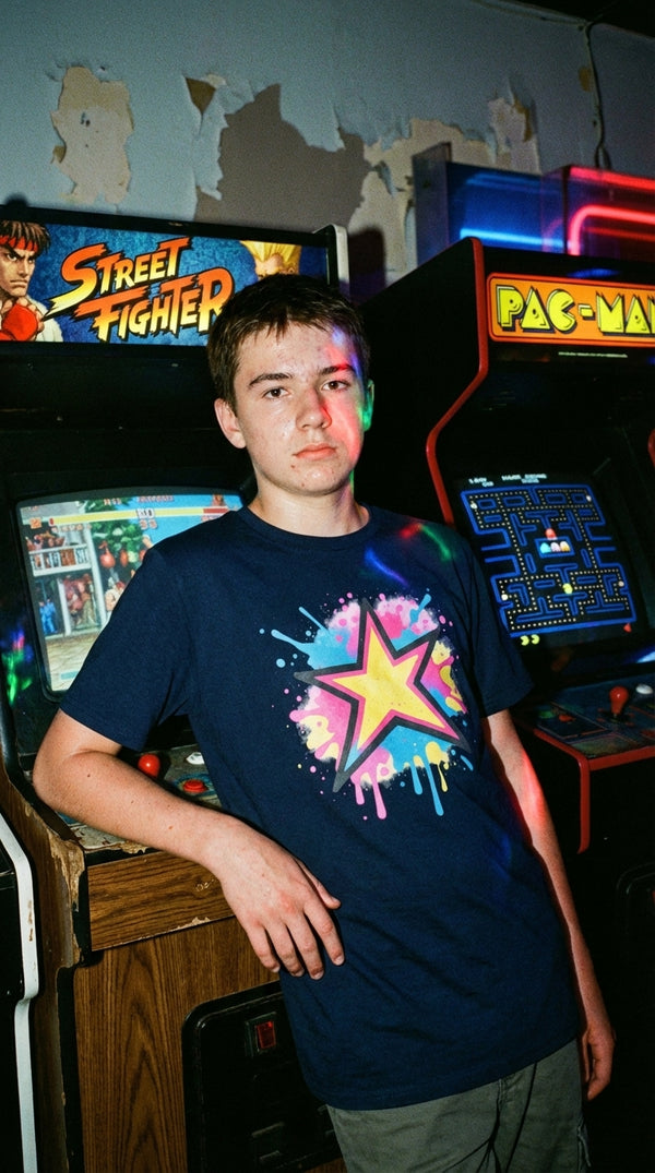 Graffiti Starburst Organic Cotton T-Shirt - 90s Mall Goth in Neon Arcade Alley - 90s Grunge Revival