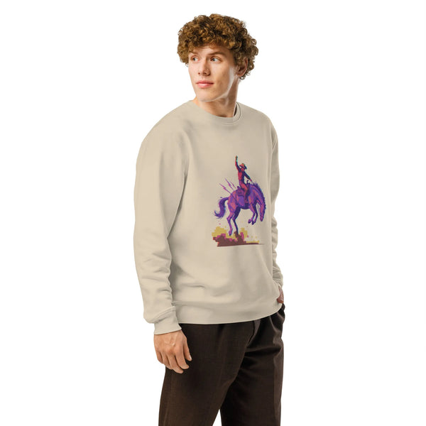 Electric Bronco Organic Cotton Sweatshirt - Retro Western - Sustainable Organic Design | Primary Mockup Front View