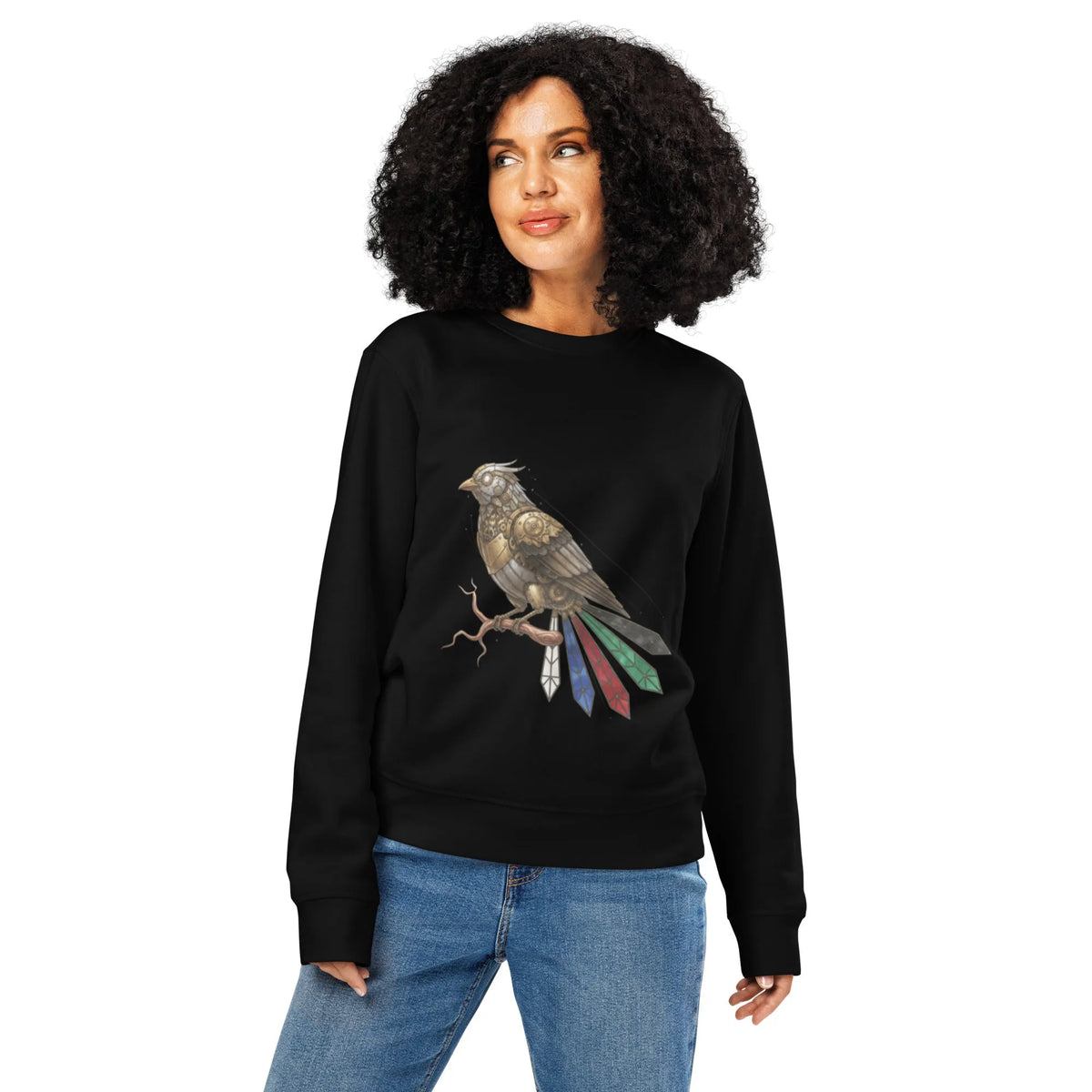 Steampunk Mechanical Bird Organic Sweatshirt | GOTS Certified - Sustainable Organic Design | Detailed Alternative View