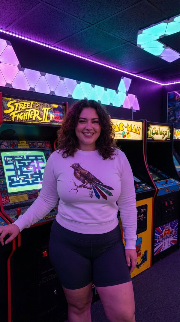 Steampunk Mechanical Bird Organic Sweatshirt - Retro Plus Arcade in RGB Gaming Room - Legendary Pull