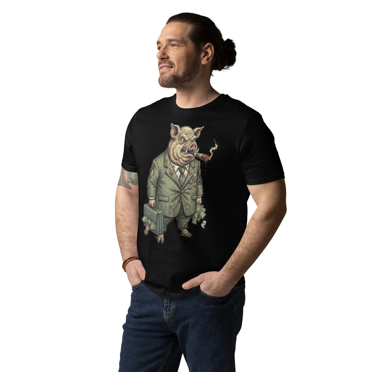'The Pig Boss' Organic Cotton Graphic Tee | Sustainable Streetwear - Sustainable Organic Design | Primary Mockup Front View
