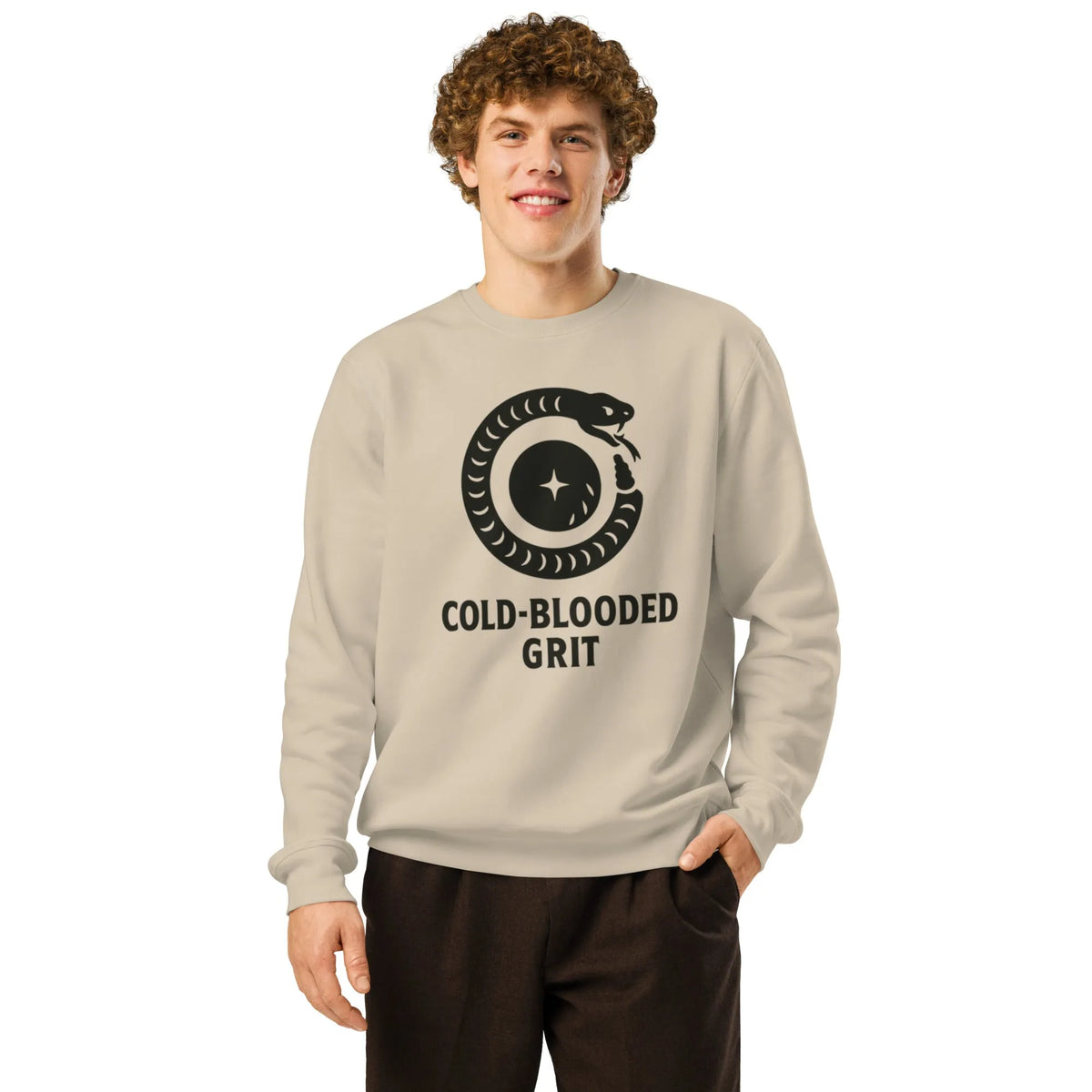 Cold Blooded Grit Snake Sweatshirt | Organic Cotton & Recycled Blend - Sustainable Organic Design | Primary Mockup Front View
