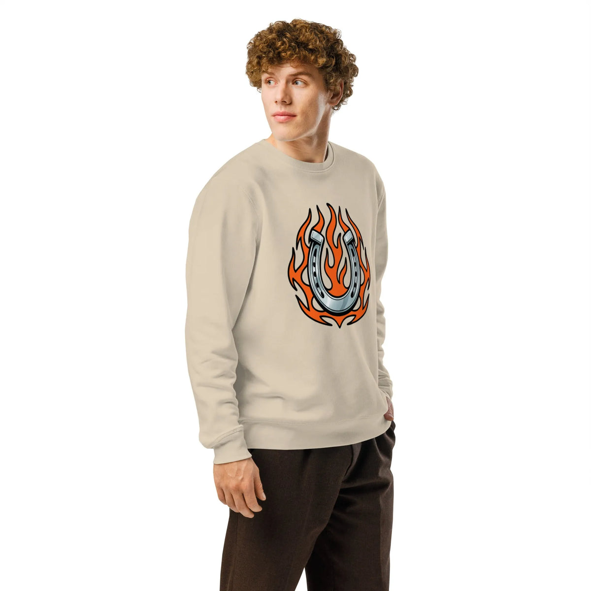 Tribal Horseshoe Flame Sweatshirt | Organic Cotton & Recycled Blend - Sustainable Organic Design | Primary Mockup Front View