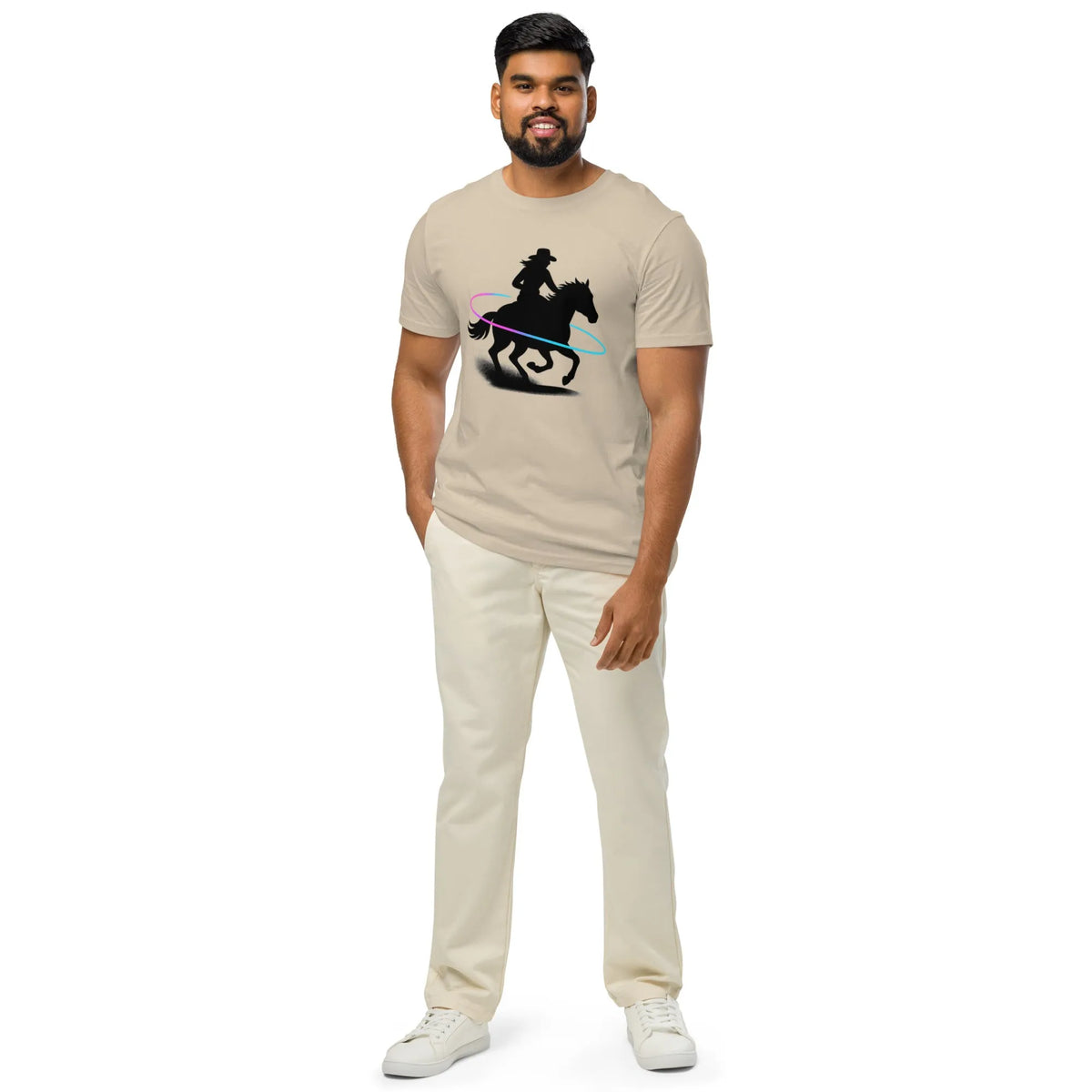 Neon Barrel Racer Organic Cotton Tee | Cowboy Renaissance Collection - Sustainable Organic Design | Primary Flat-lay Front View