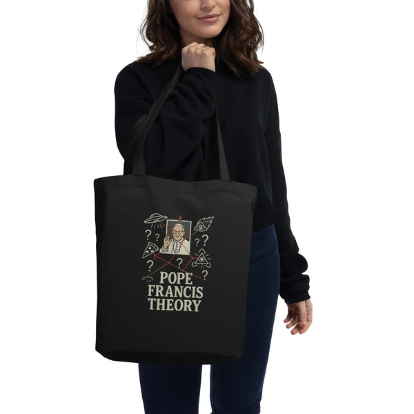 Pope Francis Theory Meme Tote | 100% GOTS Organic Cotton - Sustainable Organic Design | Primary Flat-lay Front View