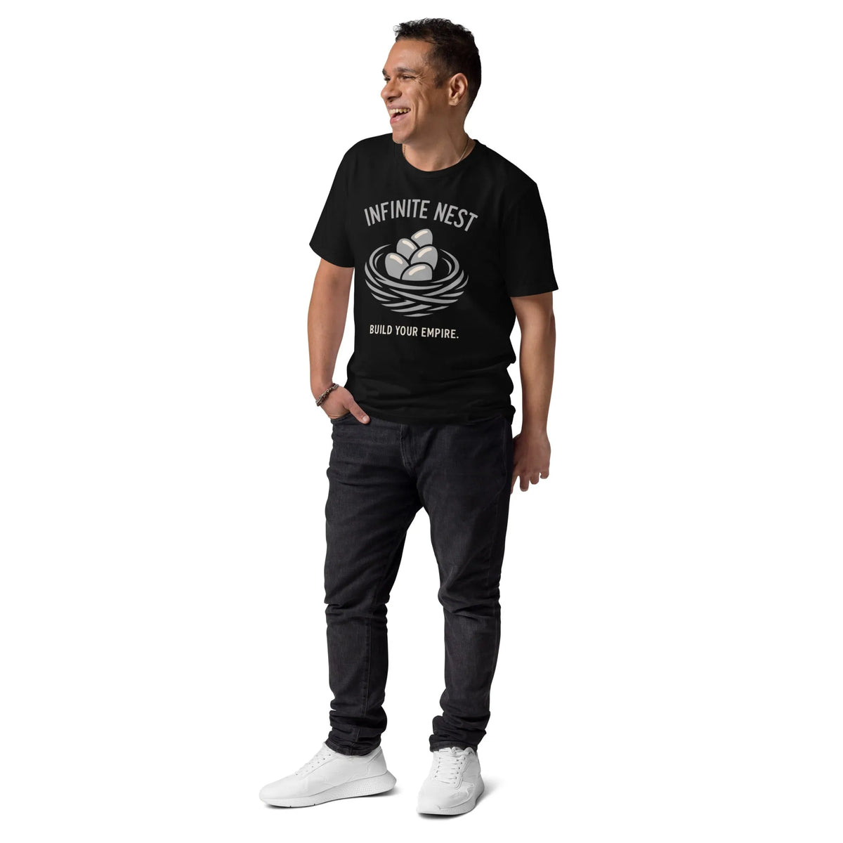 Infinite Nest Token Builder Tee | Organic Cotton Gamer Streetwear - Sustainable Organic Design | Primary Mockup Front View