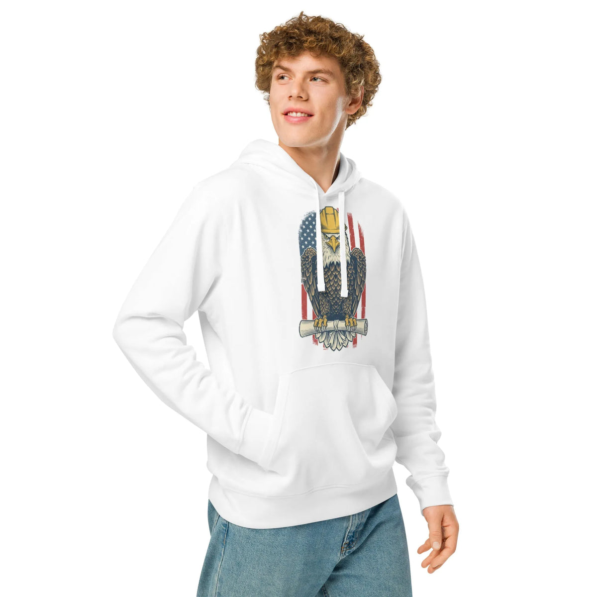 Hard Hat Eagle Organic Cotton Hoodie | Sustainable Patriotic Workwear - Sustainable Organic Design | Primary Mockup Front View