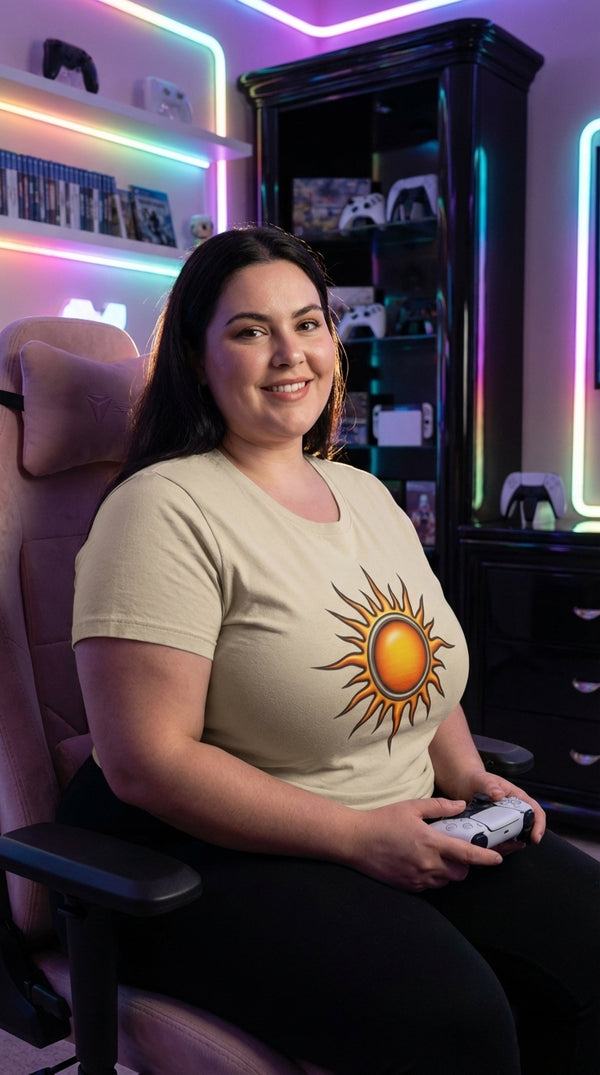 Tribal Sun Emblem Organic Cotton T-Shirt - Cozy Plus Gamer in Luxury Dark - 90s Grunge Revival