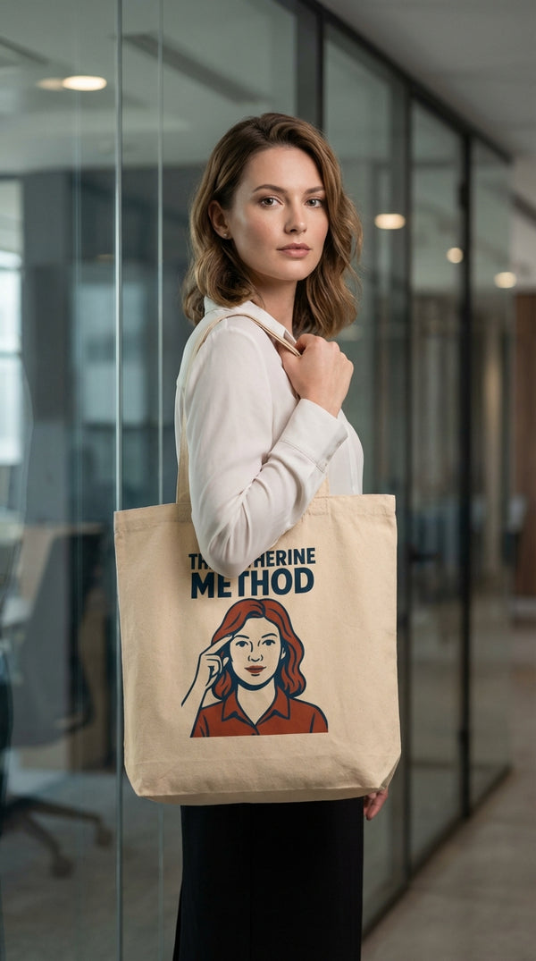 Organic Cotton Tote - Catherine Method Portrait - Female Model in Living Room - GenZ Ethical Hype
